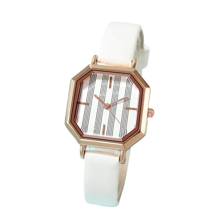 Octagonal Shaped Leather Strap Watch