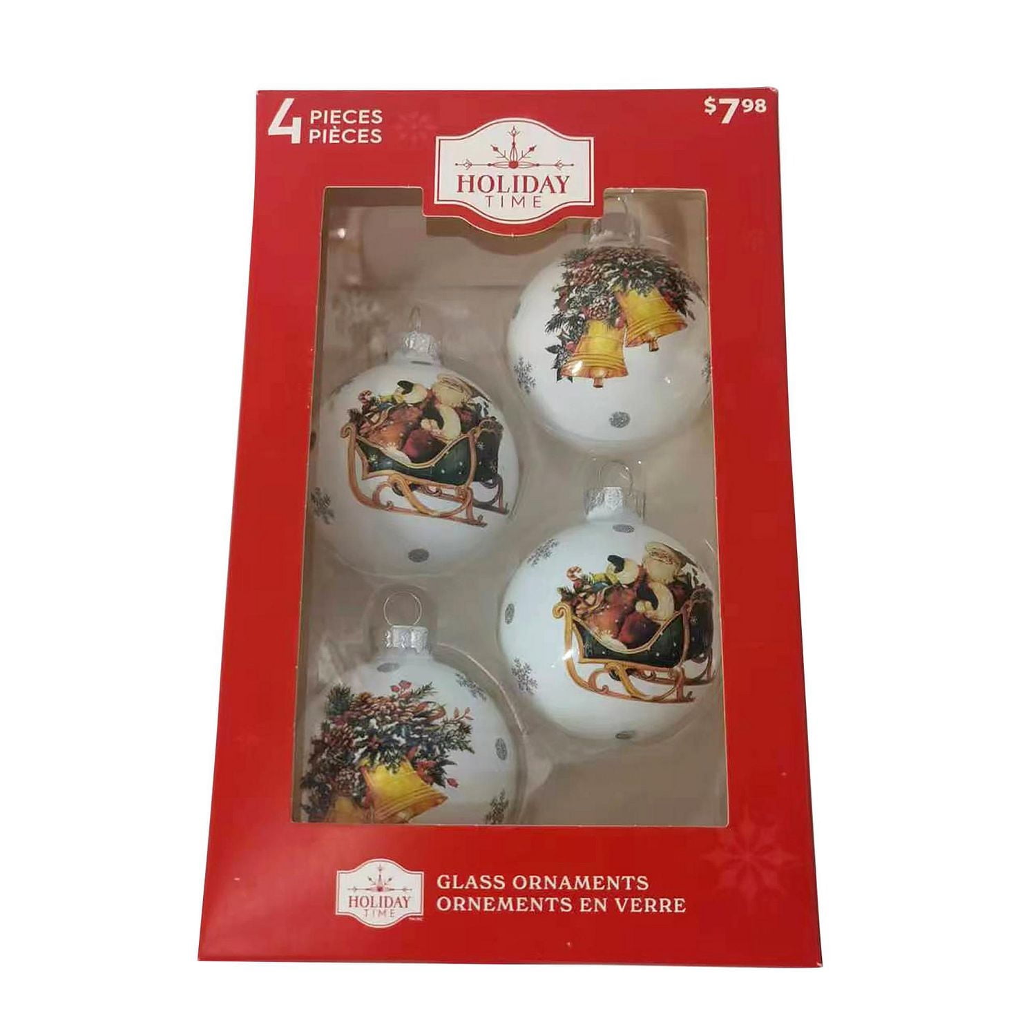 HOLIDAY TIME 65MM * 4CT SLED/BELL ORNAMENT