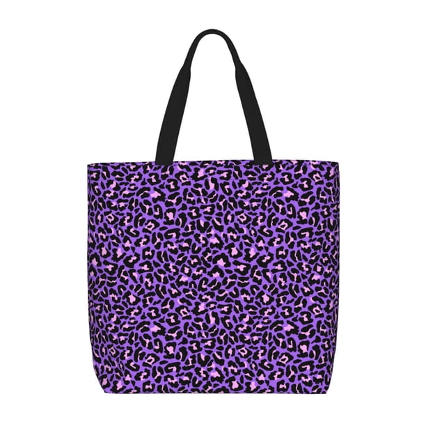 Fotbe Purple Leopard Bolsa Tote con Estampado para Mujer, Bolsos con Cremallera, Bolsa de Hombro Casual de Gran Capacidad con Bolsillos Internos