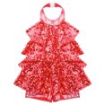 thumbnail image 5 of iEFiEL Womens Shiny Sequins Latin Dancewear Halter Unitard Modern Jazz Performance Romper Dance Costume Red One Size, 5 of 7
