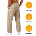thumbnail image 4 of Dwelliawo Mens Breathable Casual Pants, Elastic Waist Drawstring Straight Leg Pants, Quick Dry Workout Pants For Daily Work Beige XL, 4 of 5