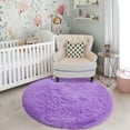 thumbnail image 5 of WOVTE Purple Round Rug for Bedroom, Fluffy Circle Rug 4' x 4' Furry Carpet for Teen Room, Shaggy Circular Rug for Nursery Room, Fuzzy Plush Rug for Dorm, Cute Room Decor, 5 of 7