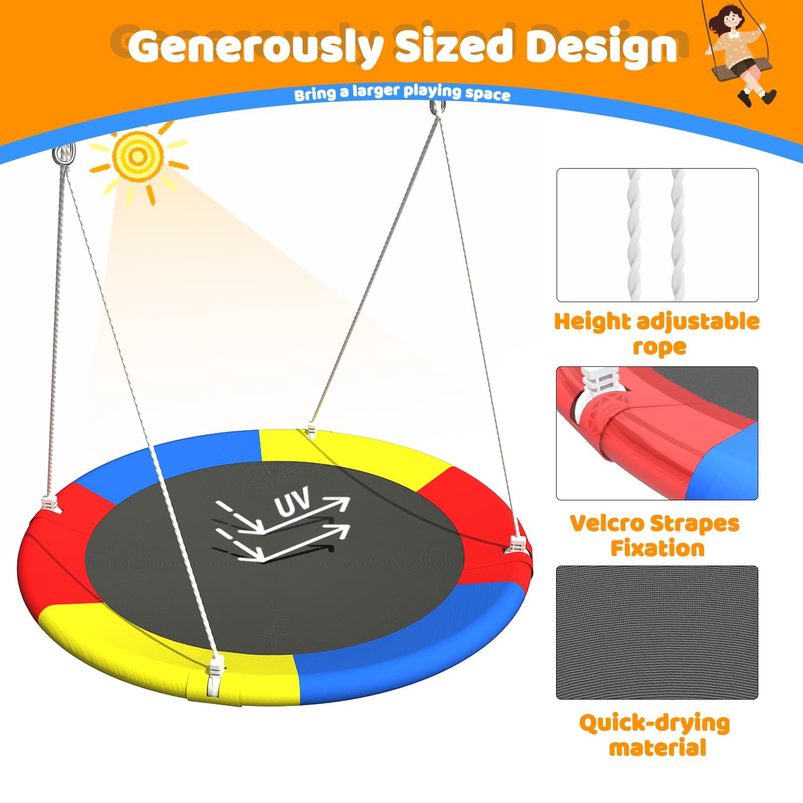 Swing Sets for Outside Backyard, Metal Toddler Swing with Heavy-Duty A-Frame, Outdoor Swing Stand with 1 Saucer Swing Seat & 1 Belt Swings Seat, 440LBS, Blue