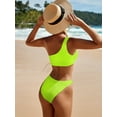 thumbnail image 3 of SEARIPE Women Textured One Shoulder High Waisted Bikini Swimsuit Lime Green L, 3 of 6