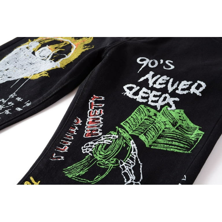 3D Painted Graffiti Printed Jeans Men's Hip Hop Pants , Punk 3D Painted Graffiti Printed Jeans Men's Hip Hop Pants , Punk
