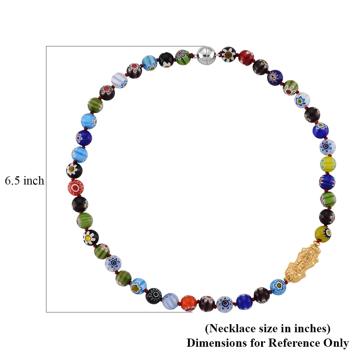 Multi Color Murano Style Beaded Necklace with Pixiu Charm in Goldtone 20 Inches