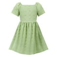 thumbnail image 3 of Milgrthf Robe d'Été 2025 pour Filles Nœud Papillon Dos Manches Courtes Découpe Col Carré à Pois Suisses Robe Fluide Mini pour 6-15 Ans Vert 12 Ans, 3 of 7