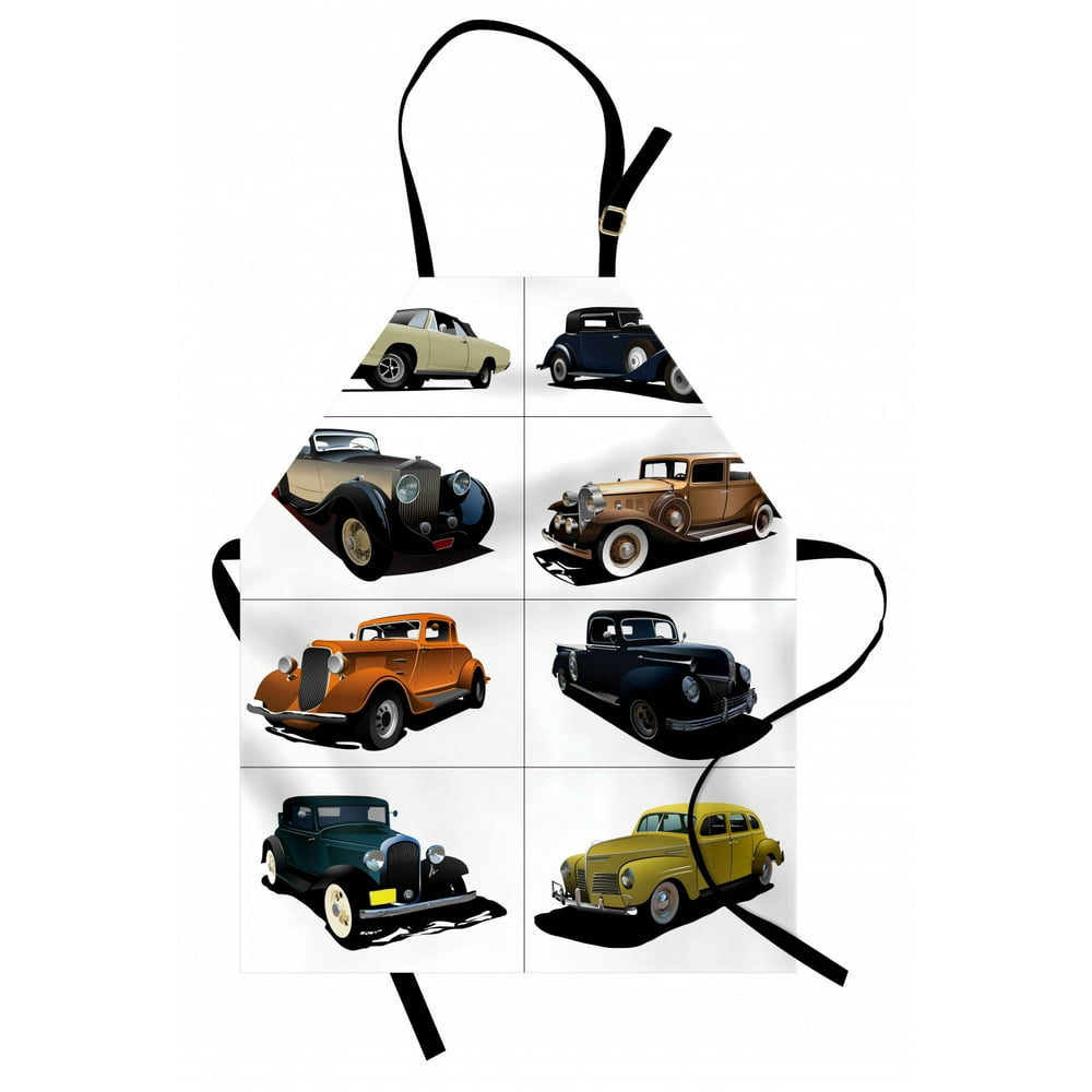 Cars Apron Set of Rare Fifties Vintage Cars with Closed Roof Tops