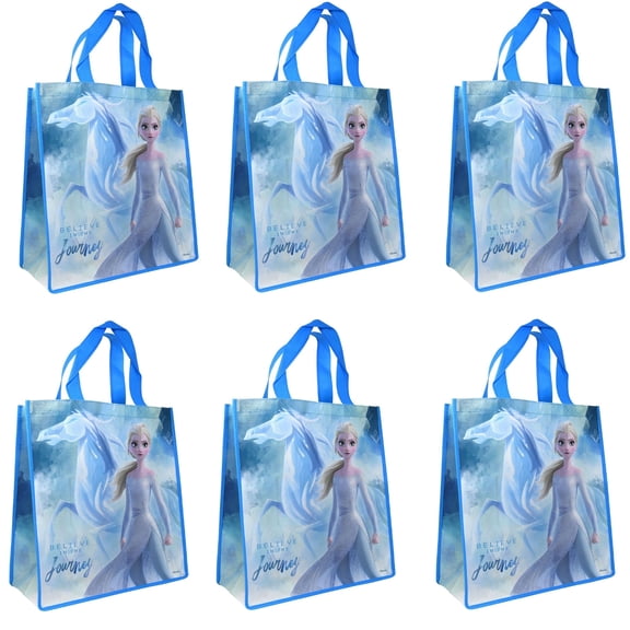 Set of 6 Frozen Reusable Tote Bags! Frozen Tote Bag Set for Kids ! Party Favor Goodie Treat Bags Party Supplies and Favors