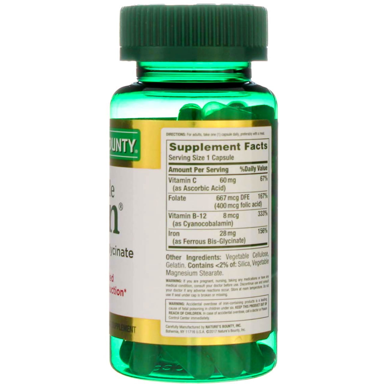 Nature's Bounty Gentle Iron Capsules, 28 mg, 90 Ct (5 pack) (Bundle)