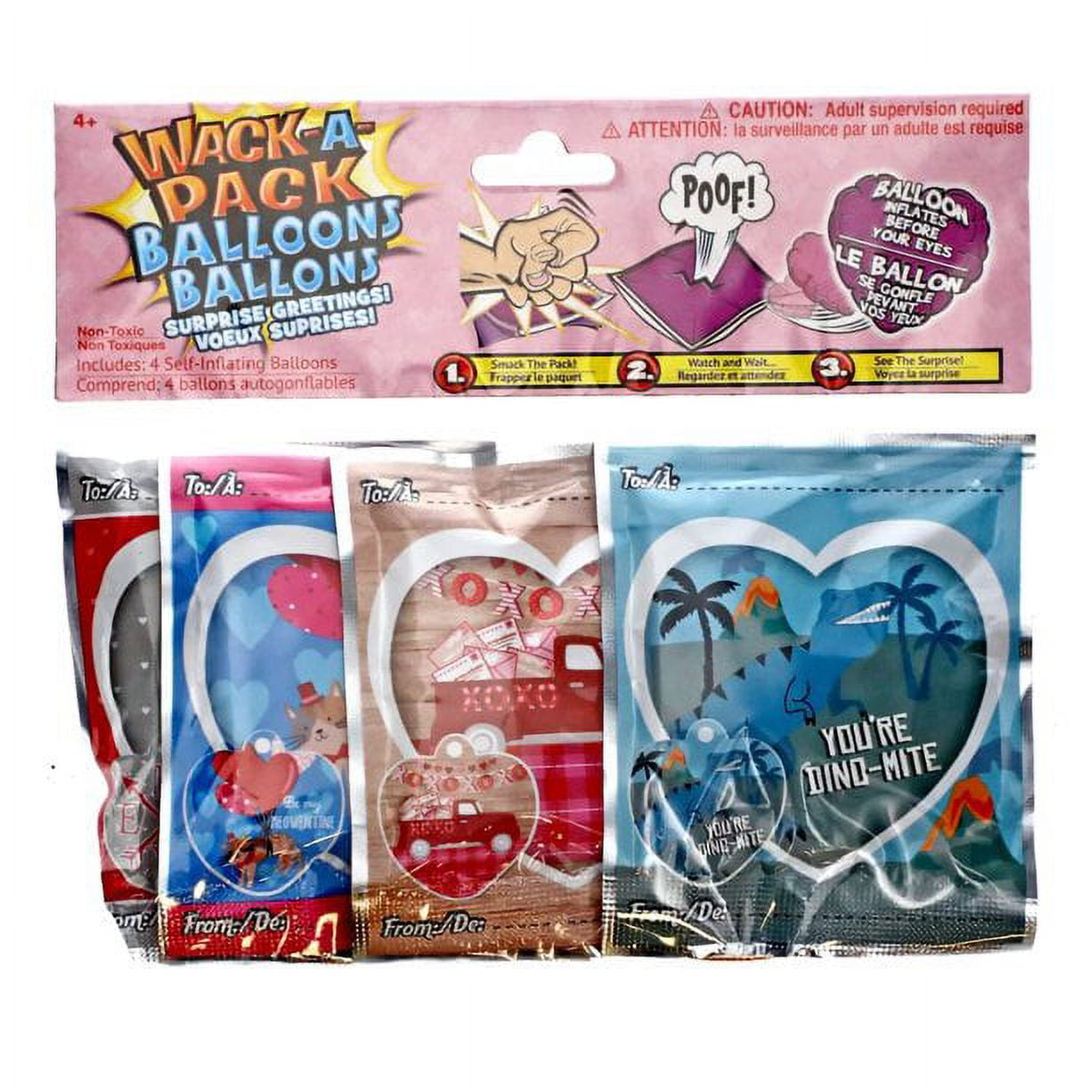 CGT Valentine's Day Wack-A-Pack Self Inflating Foil Balloons V-Day  Ornaments Party Favor Basket Stuffers Kids Toys Goody Bag Gifts Assorted  Designs