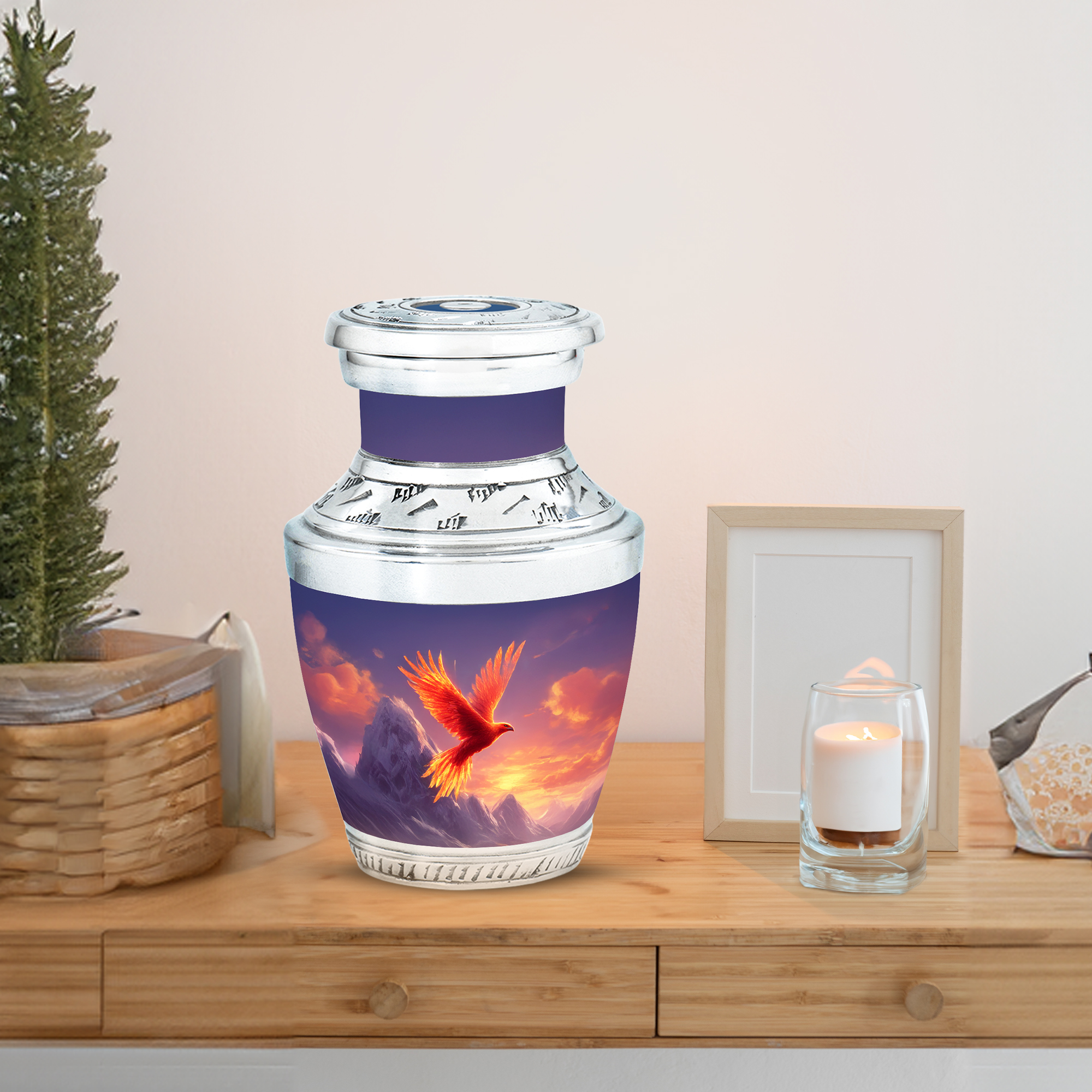 MUKTIVE Phoenix Cremation Urn for Human Ashes Mom & Dad, Decorative Keepsake Blue Urns for Ashes Male & Female, Memorial Snowy Mountain Gift Urns for Men & Women Funeral, 3 Inch