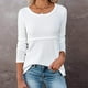 thumbnail image 3 of Mujeres waffle knit camiseta espalda ahueca hacia fuera crewneck manga larga Top casual cómodo camisa para el uso diario, 3 of 6