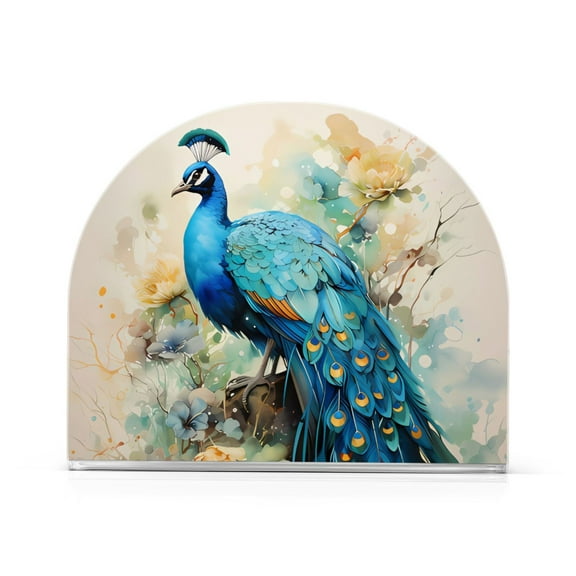 Peacock in Blue Acrylic Napkin Holder Clear Paper Tissue Dispenser Kitchen Dining Room Bathroom Party Hotel