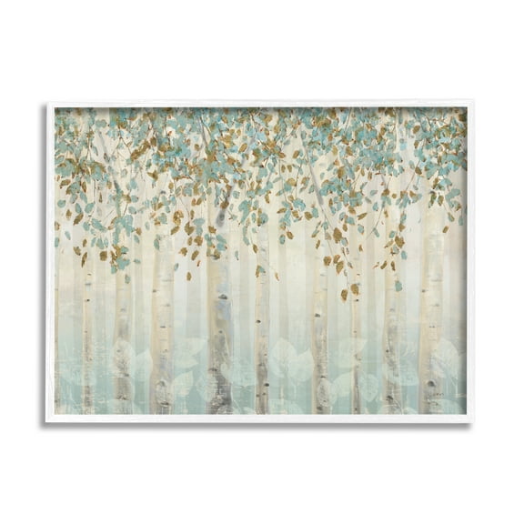 Stupell Industries Abstract Forest Leaves Trees Blue Tan Soft Painting Framed Art Print Wall Art, 14x11, By James Wiens