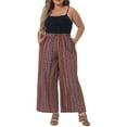 thumbnail image 2 of Agnes Orinda Women's Plus Size Palazzo Pants Stripe Boho Wide Leg Paper Bag Pant Beach Casual Summer Trousers 4X Red Brown, 2 of 6