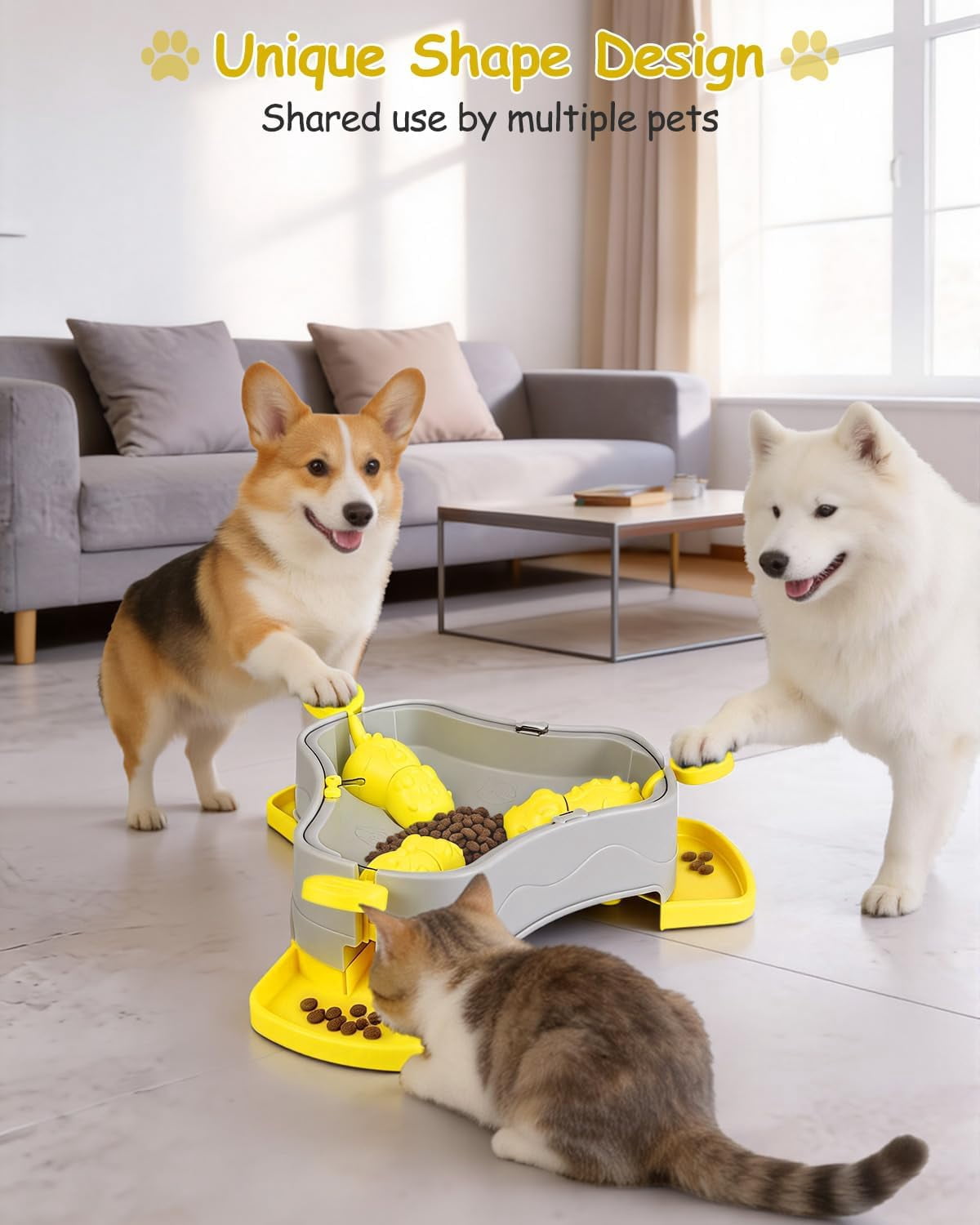 3-in-1 Press-Type Dog Treat Dispenser Puzzle Toy with No-Slip Slow Feeder for Interactive Brain Training and Enrichment for Smart Dogs and Cats, 3 Color Options