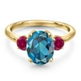 thumbnail image 3 of Gem Stone King 3.50 Ct Oval London Blue Topaz Red Created Ruby 18K Yellow Gold Plated Silver Ring, 3 of 6
