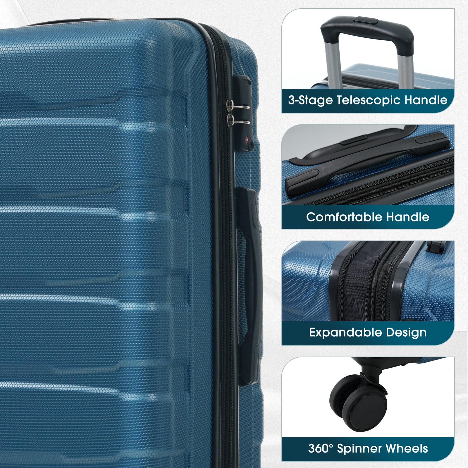 Euroco 24" Expandable Checked Luggage, ABS Hardshell Medium Suitcase with Spinner Wheels,TSA Lock, Lightweight Durable Travel Luggage for Men Women,Blue