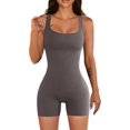 thumbnail image 1 of Women Yoga Romper Workout Ribbed Square Neck Sleeveless Sport Romper one Piece Short Jumpsuit, 1 of 5