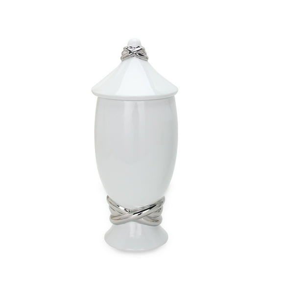 Beloved White Ceramic Decorative Ginger Jar Vase with Silver Accent