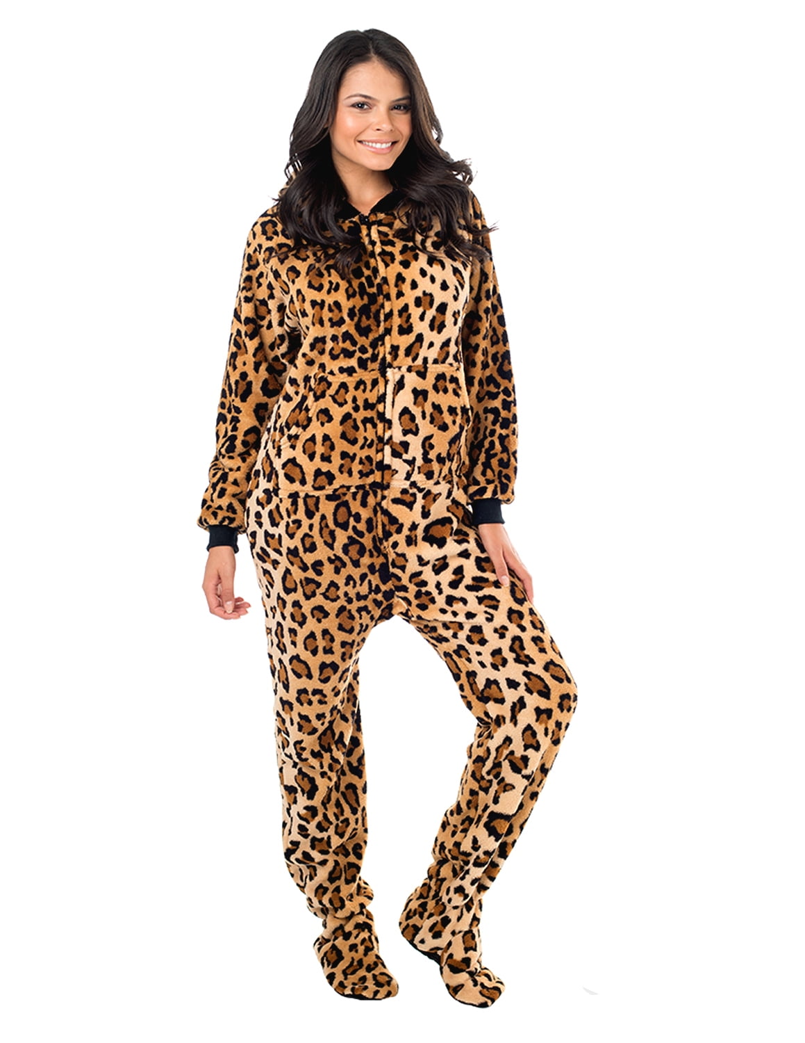 Footed Pajamas - Cheetah Spots Adult Chenille Onesie - Walmart.com