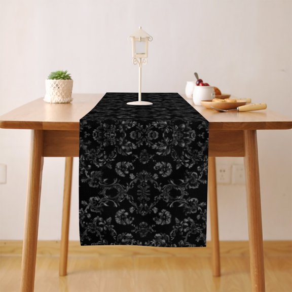 Black Vintage Table Runner, Seasonal Fall Winter Kitchen Dining Table Decoration for Home Party Decor 13 x 72 Inch