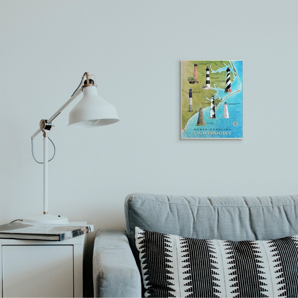Stupell Industries Map of Lighthouses in North Carolina Coastal Design Wall Plaque Design by Art Licensing Studio