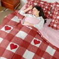 thumbnail image 4 of Castle Fairy Love Heart Couple Bedding Comforter Set 7 Pieces for Teens Adults,Red White Full Bedding Set Lightweight,Geometric Plaid Fitted Sheet Flat Sheet,Lightweight Room Decor,Reversible, 4 of 8