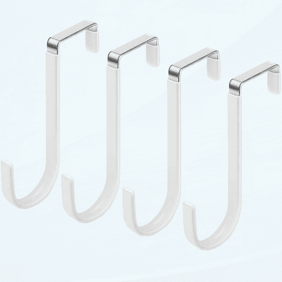 Over The Door Hook - 4 Pack Single Hooks Hanger Metal for Hanging Towel Coats Clothes Hats Bags Bathroom | White