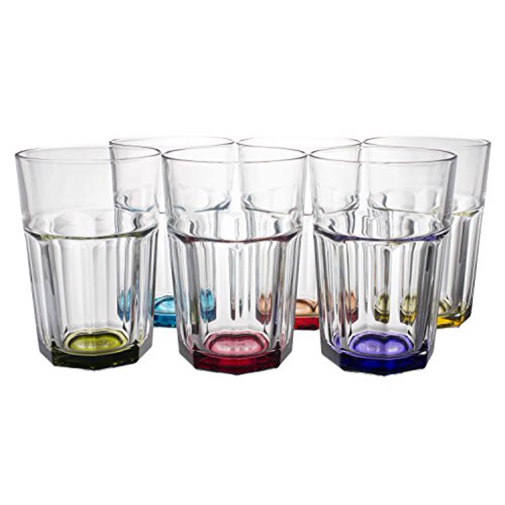 Rainbow Colored Thick Glass Water / Beverage Highball Drinking Glasses