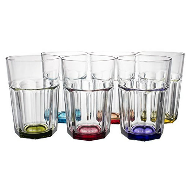 Rainbow Colored Thick Glass Water / Beverage Highball Drinking Glasses