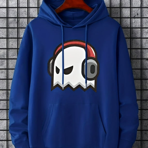 Ghost Wearing Headphones Print Hoodie, Sudaderas Con Capucha Para Hombres, Sudadera Con Capucha Casual Para Hombres Con Diseño Gráfico Y Bolsillo Canguro Para Primavera Y Otoño, Como Regalos