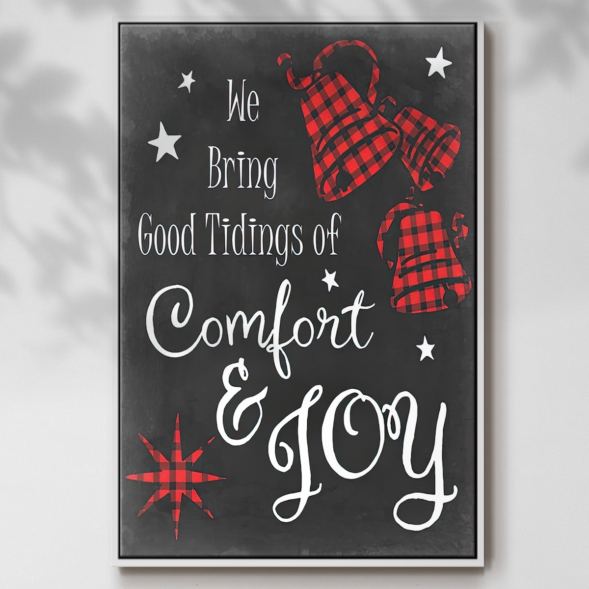 Comfort and Joy in Red - Framed Gallery Wrapped Holiday Canvas - 25 x 37 - White Frame