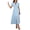 Light Blue, variant on Women's V-Neck Puff Short Sleeve Midi Dress with Buttoned Ruched Slit and Lined Sheer Overlay 100% Polyester Fabric