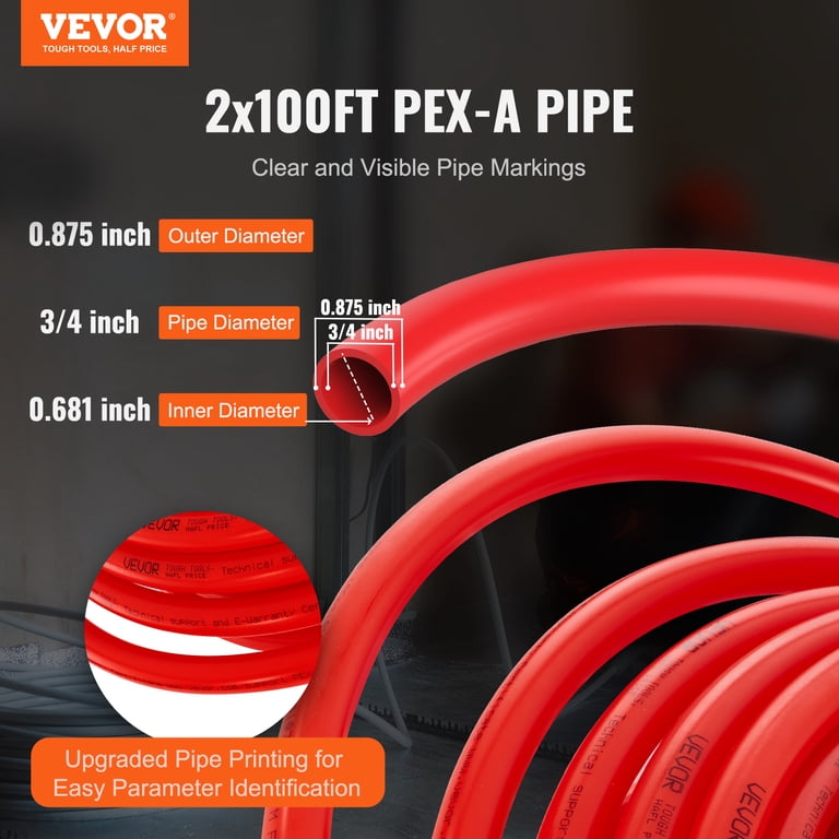 VEVOR PEX Pipe 3/4 Inch, 2 x 100 Feet Flexible Tubing for Water 