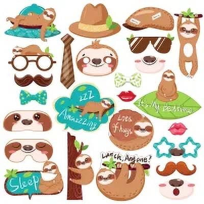 CC HOME 25pcs Sloth Patterns Photo Booth Props Sloth patterns Party Decorations Party Favor for Sloth Party Essentials