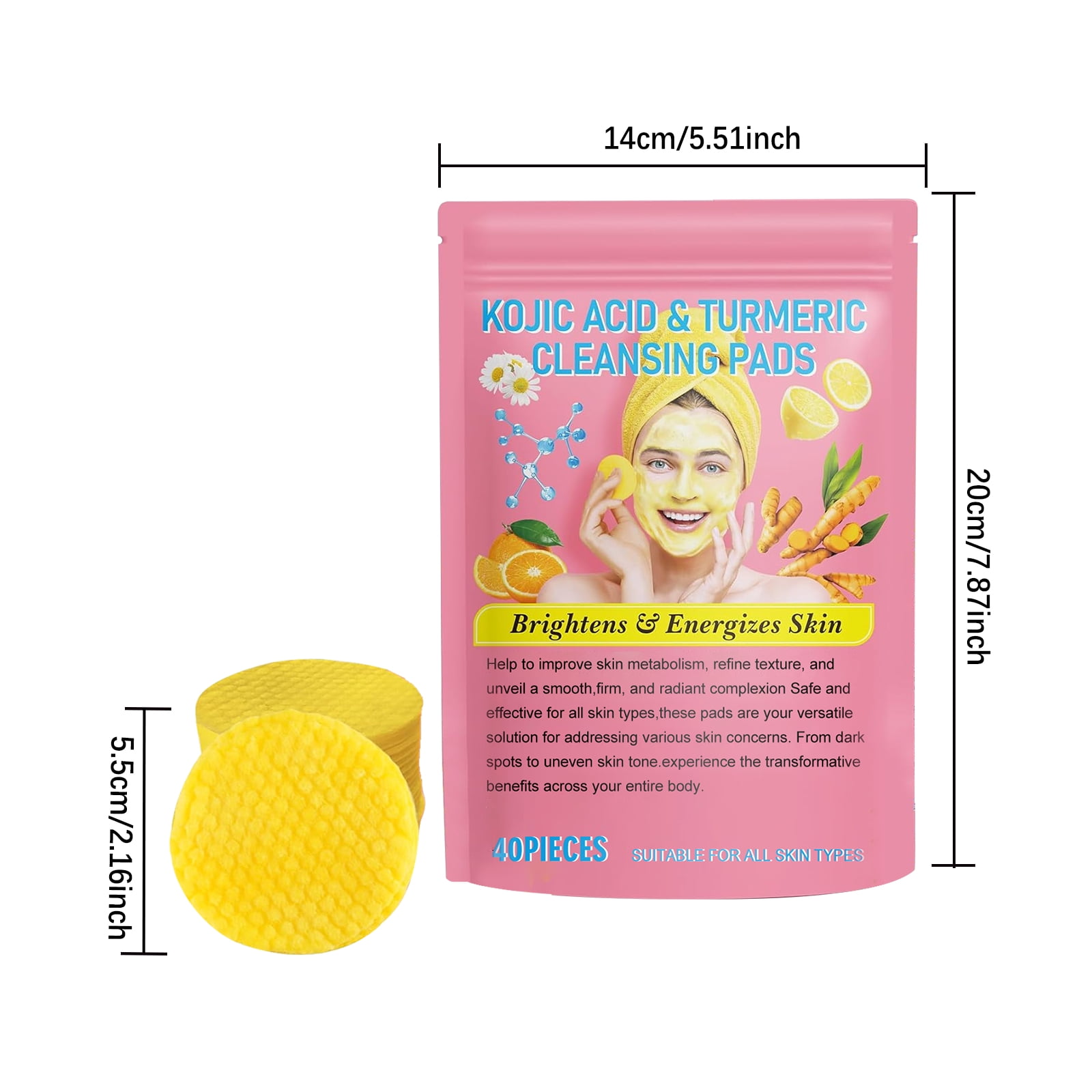 Alvantor Face Cleansing Pads with Kojic Acid and Turmeric, 40 Pads, Suitable for All Skin Types
