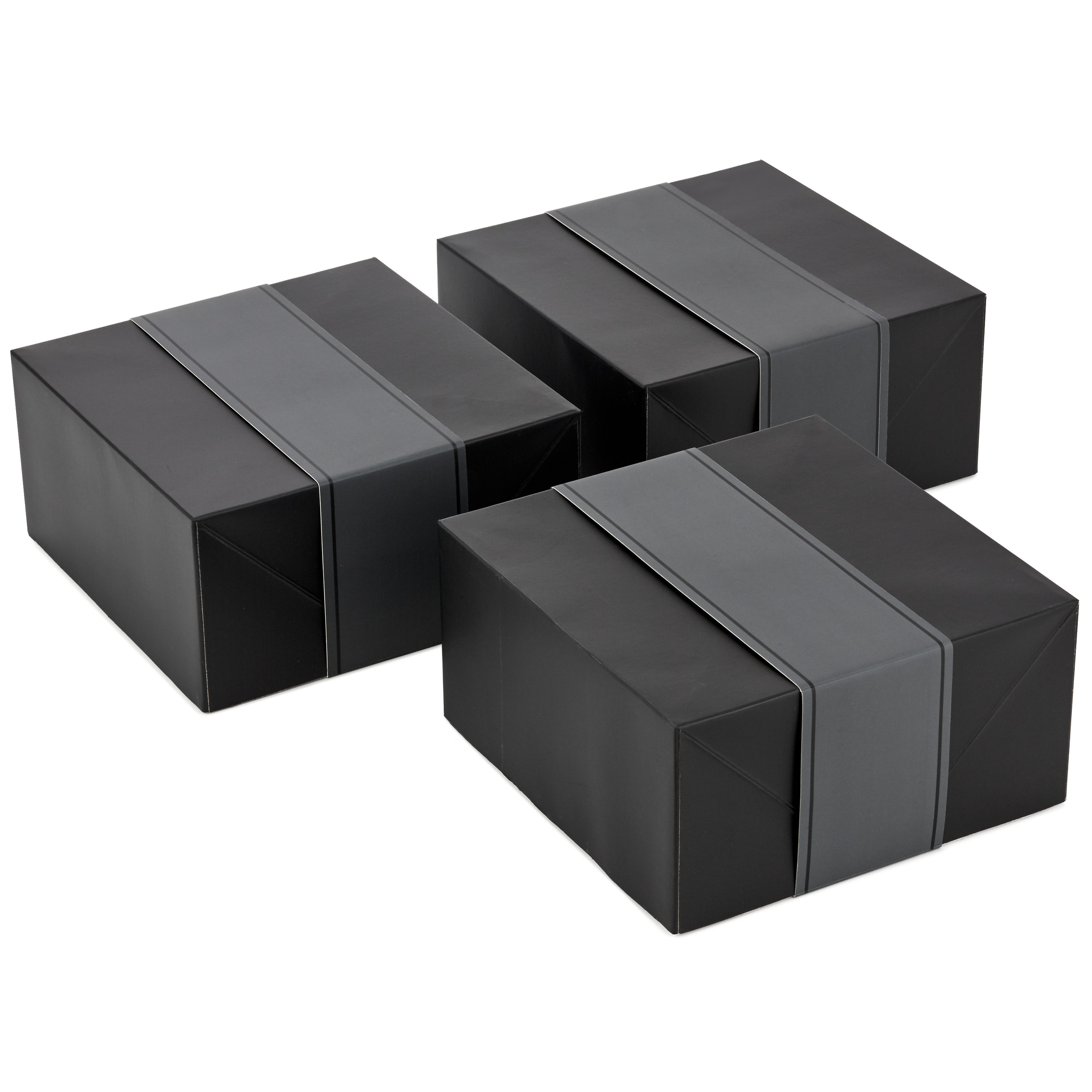 Hallmark Medium Black Christmas Black Paper Gift Boxes, with Wrap Bands (3 Count) 8" x 8"
