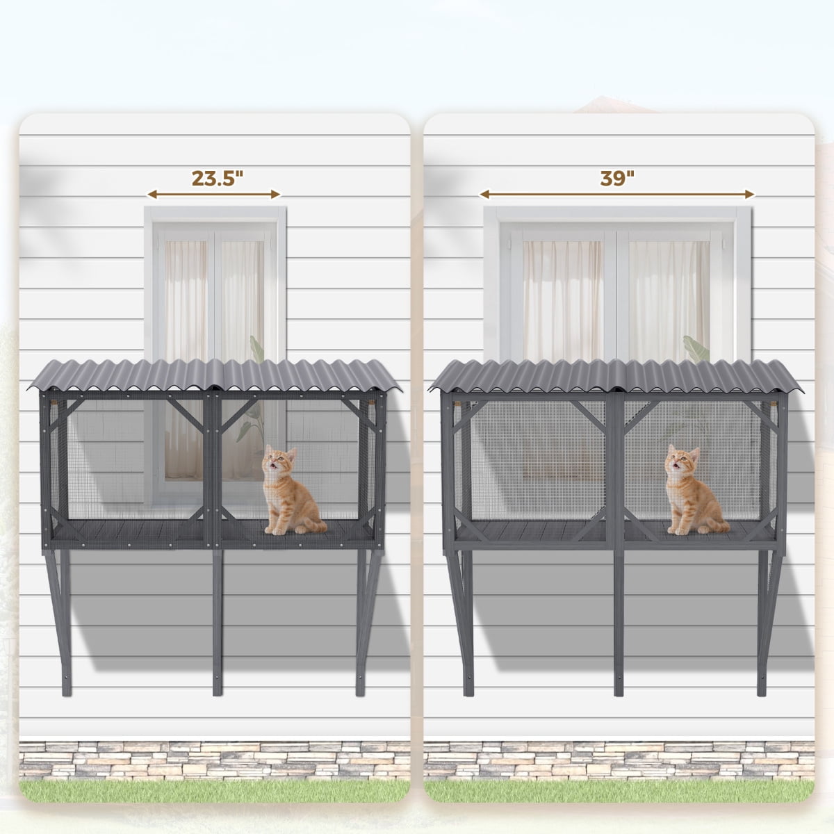 LuckyNote Cat Window Box with Bug Proof Net, Wooden Catio for 1‑4 Cats, Removable Mosquito Net, Easy Assembly, Antique Gray