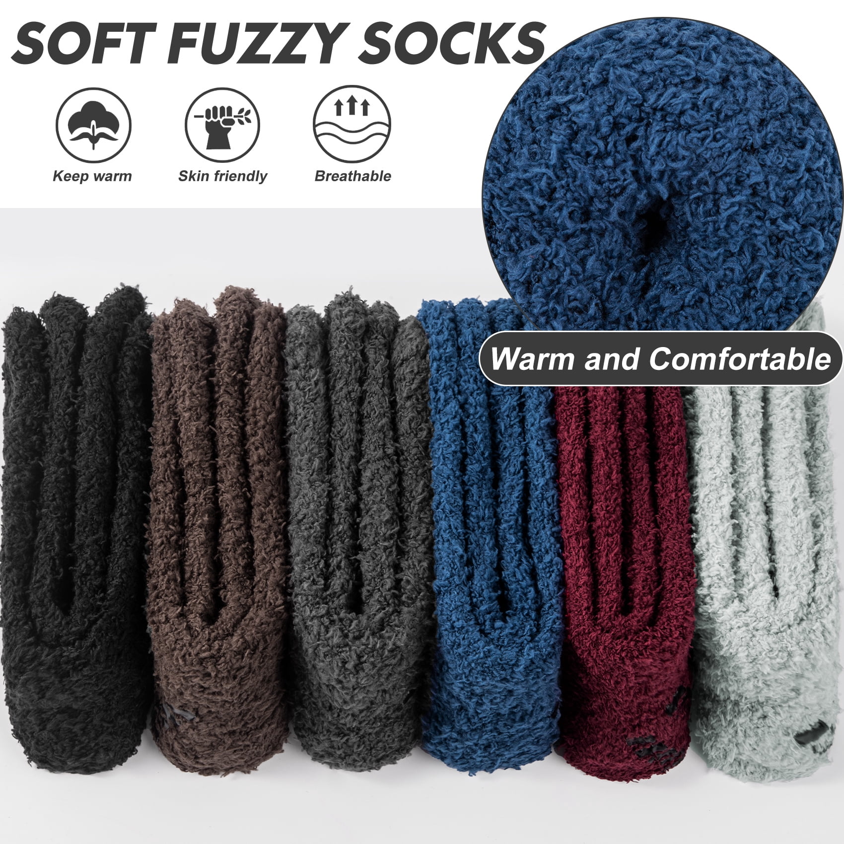 KOITHOT 6 Pack Men Fuzzy Socks Warm Winter Soft Fluffy Cozy Slipper Fleece Socks for Men