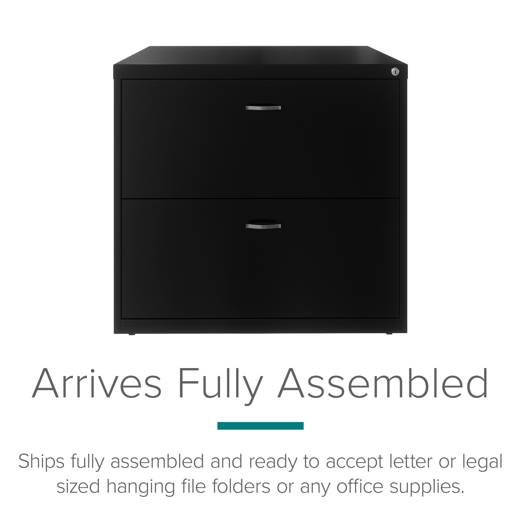 Space Solutions 30 inch Wide 2 Drawer Lateral File Cabinet for Home or Office, Black