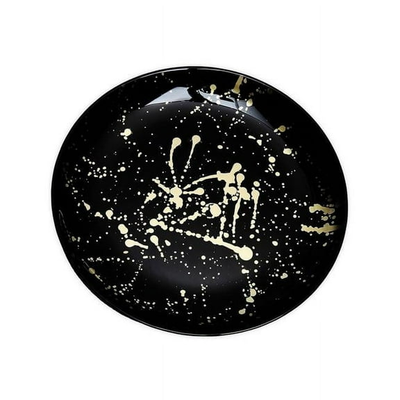 8 in. Trophy Salad Plates with Splashy Gold Design, Black - Set of 4