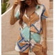 thumbnail image 4 of Traje de baño de 3 piezas de manga corta con cuello vuelto, Top, sujetador, pantalones cortos de cintura elástica, traje de baño de 3 piezas para mujer, playa, verano, 4 of 8