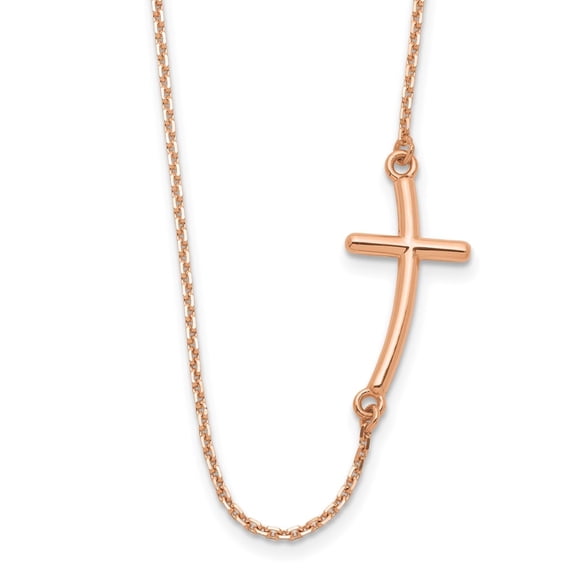 Auriga 14k Rose Gold Sideways Curved Cross Necklace 19inch for Women