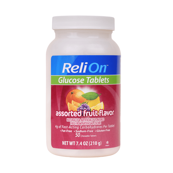 ReliOn Glucose Tablets, Assorted Fruit Flavor, 50 Count Bottle