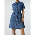 thumbnail image 3 of Douhoow Women Denim Dress Summer Solid Color Lapel Short Sleeve Buttons Casual Loose Dress, 3 of 8