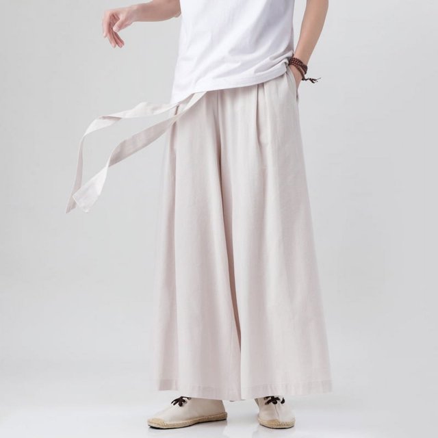 Pantalones casuales de algodón y lino para hombre Pantalones anchos de lino holgados para hombre