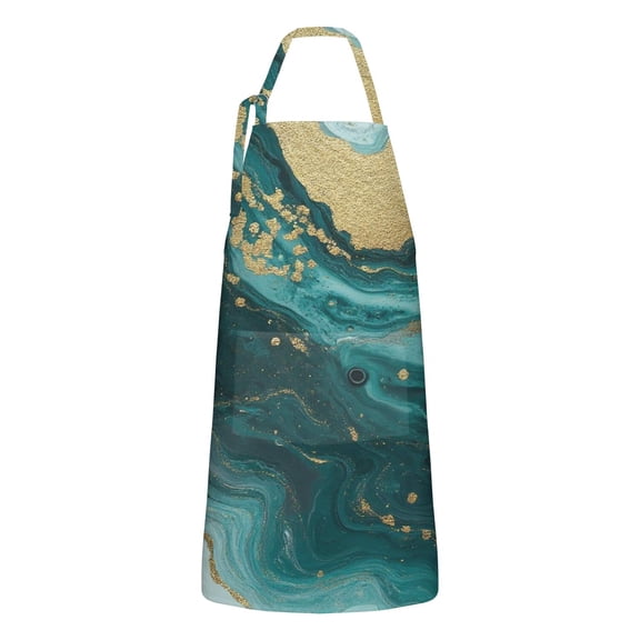 Teal Gold Marble Pattern Apron-Garden Aprons for Women with Pockets-Cotton Linen Waterproof Kitchen Cooking Gardening Aprons Adjustable for Kitchen,Cooking,BBQ and Salon 33x27 Inch