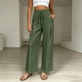 thumbnail image 6 of Lumtrix Cotton Linen Pants for Women Wide Leg Palazzo Pants Elastic High Waisted Summer Beach Casual Lounge Slacks with Pockets Army Green L, 6 of 7